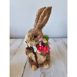 Vintage Pier sisal bottle brush rabbit bunny Easter spring cane flowers bouquet
